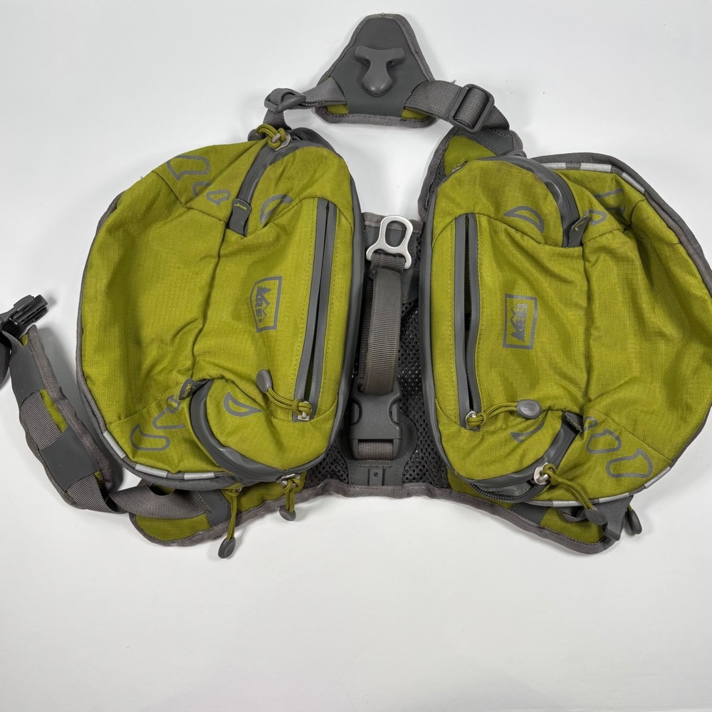 REI Unisex Small ULTRA Dog Pack Hiking Harness Saddlebag Green Grey Reflective